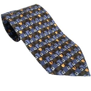 Vtg Ermenegildo Zegna 100% Silk Wide Tie Floral Tulip Blue Yellow Easter Italy